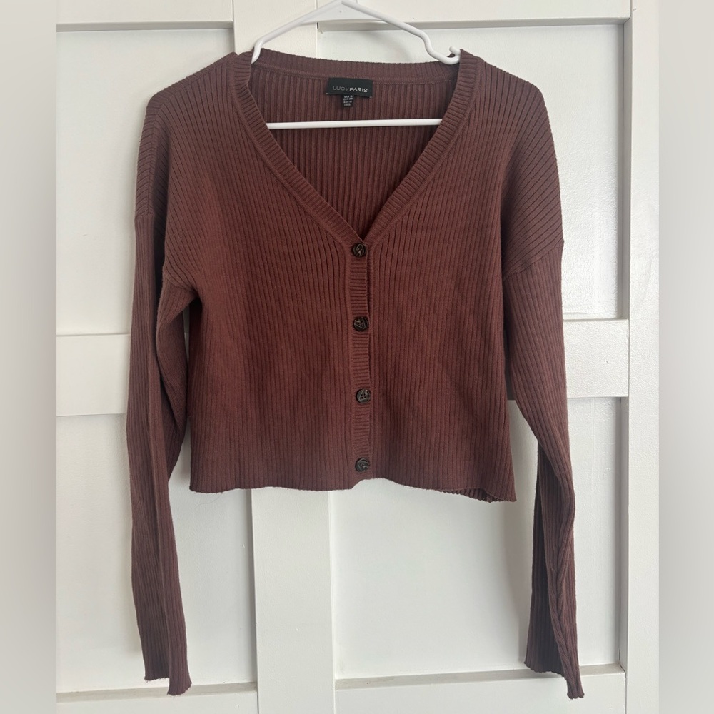 Lucy Paris Brown Ribbed Button Up Sweater